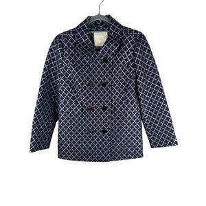 NEW Kate Spade Navy Silver Blazer Peacoat Silk Blend Double Breasted Size 8